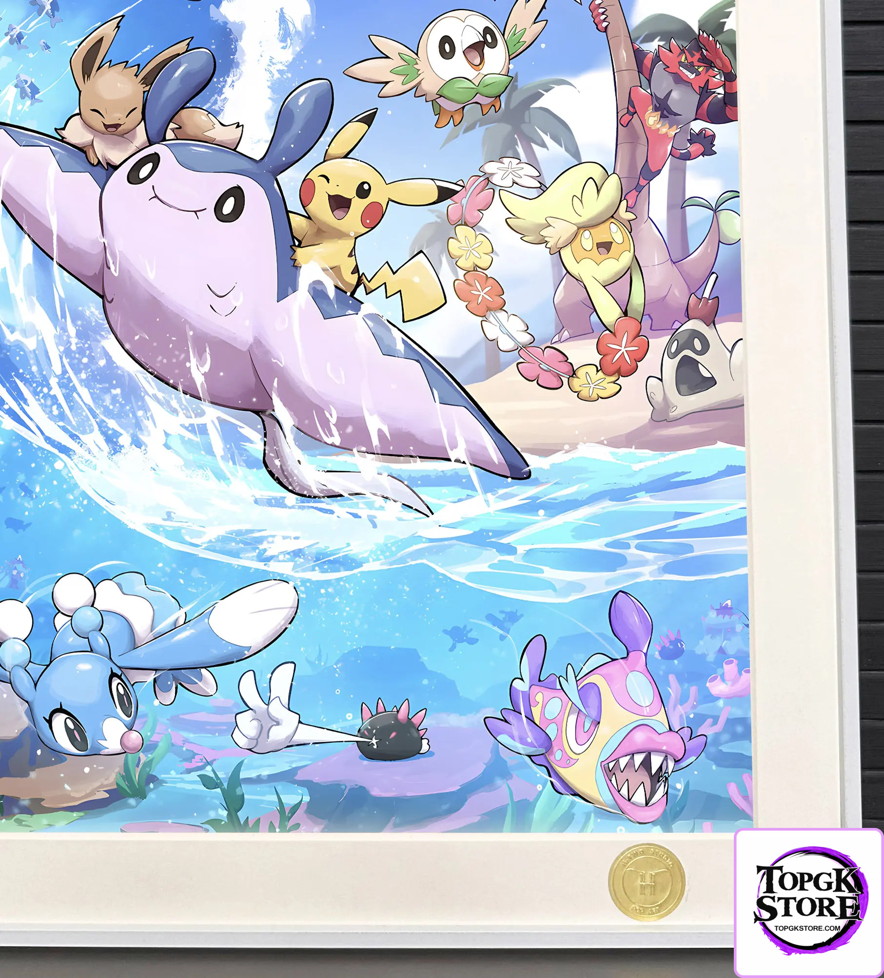 H-TWO Studio – Pokémon Pikachu & Eevee & Incineroar & Rowlet & Exeggutor Summer Alola Wall Art - Photo