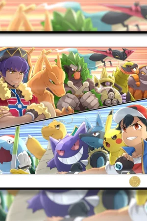 Ash vs Leon Pokémon Art Print | 50×40cm Framed Wall Art | H-TWO Studio Limited Edition