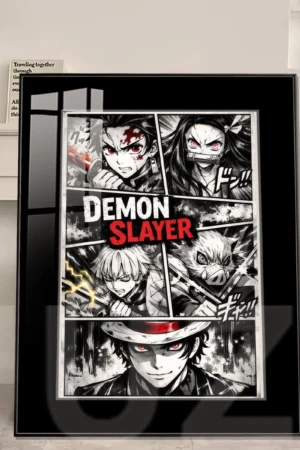 Black & White Manga Slice Art | Demon Slayer Decorative Painting | JuZi Studio UV HD Anime Wall Art Limited Edition