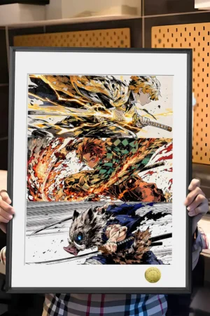 Alternative view of Demon Slayer: Kimetsu no Yaiba” Tanjiro / Zenitsu / Inosuke Trio Edition Limited Framed Artwork HuangGua Studio & TOPGK