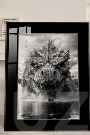 Alternative view of Godzilla Lake Shadow Decorative Painting – Classic Kaiju Monster Wall Art | JuZi Studio