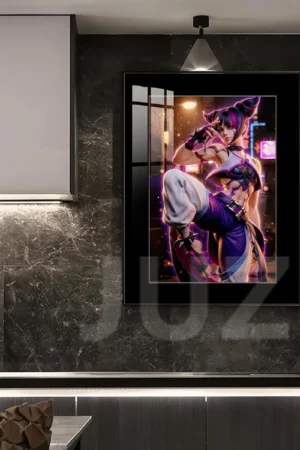 Juri Han Cyberpunk Street View Decorative Painting – Street Fighter Wall Art | JuZi Studi