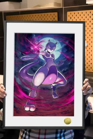 Mewtwo Decorative Painting | Pokémon Anime Wall Art A3 4K Size | HuangGua Studio 88pcs Limited