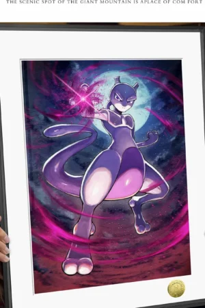 Alternative view of Mewtwo Decorative Painting | Pokémon Anime Wall Art A3 4K Size | HuangGua Studio 88pcs Limited