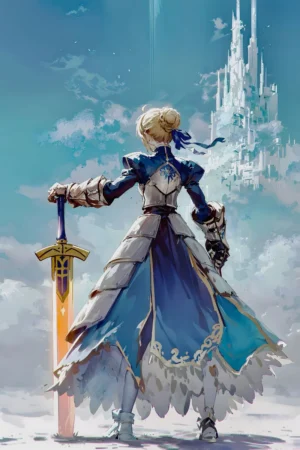 Saber Artoria Pendragon Back View Decorative Painting | Fate Grand Order Anime Wall Art | H-TWO Studio 88pcs Limited