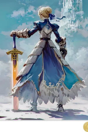 Alternative view of Saber Artoria Pendragon Back View Decorative Painting | Fate Grand Order Anime Wall Art | H-TWO Studio 88pcs Limited