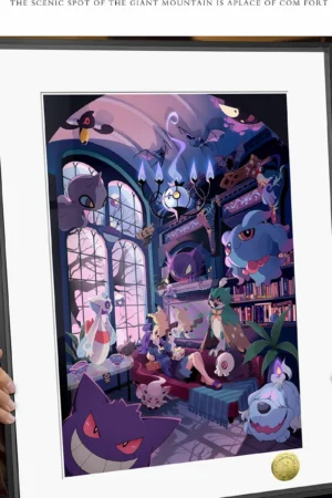 Spooky House Decorative Painting – Pokémon Limited Edition Wall Art (A3 & 4K) | HuangGua Studio