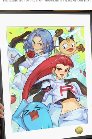 Alternative view of Team Rocket Jessie James Meowth Decorative Painting | A3 4K Pokémon Anime Art Print | HuangGua Studio 88pcs Limited