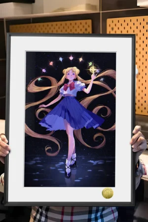 Usagi Tsukino Moonlight Decorative Painting | Sailor Moon A3 & 4K Anime Wall Art | HuangGua Studio 88pcs Limited