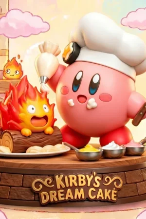 Alternative view of Kirby x Howl's Moving Castle: Kirby & Calcifer "Dream Cake" Statue – Long Miao Studio