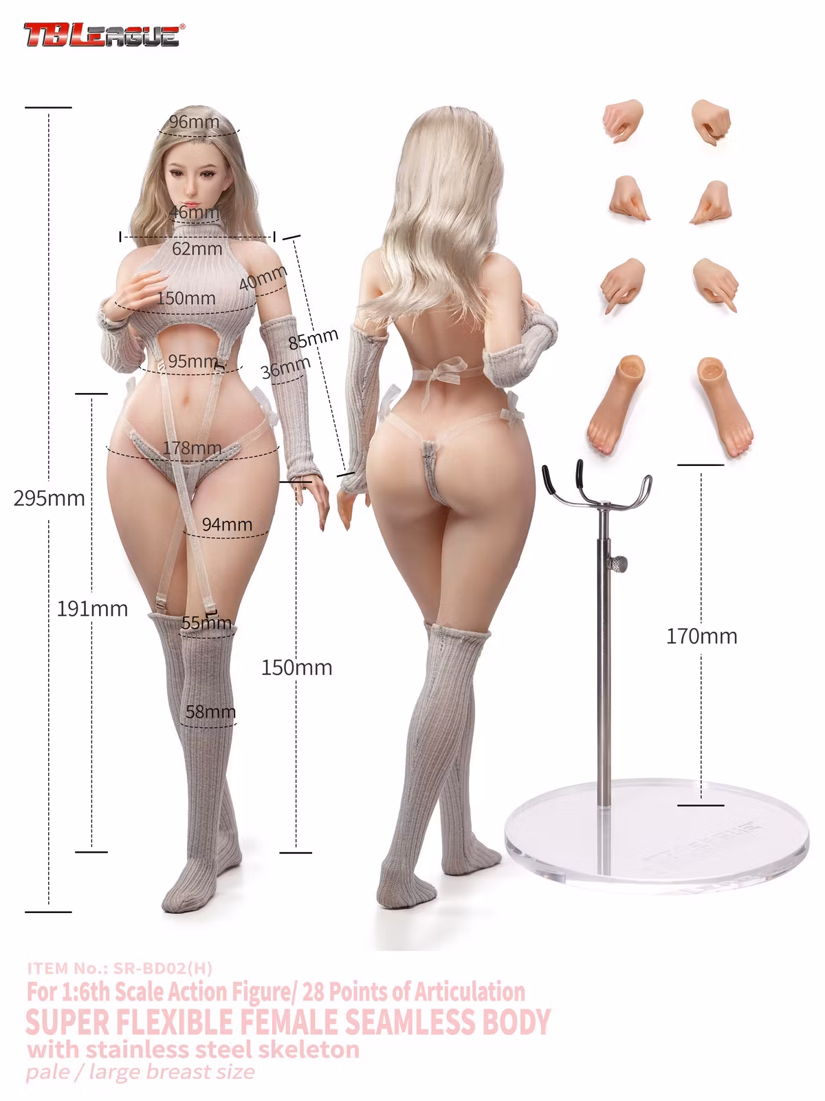 TBLeague – 1/6 Narrow Shoulders × Curvy Hips Female Body Platinum Silicone Sex Doll Seamless Female Body Series