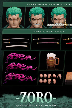 Alternative view of Pixel Poses × Cosmic Creations × JIMEI PALACE Studio Roronoa Zoro 1/6 Platinum Silicone Action Figure