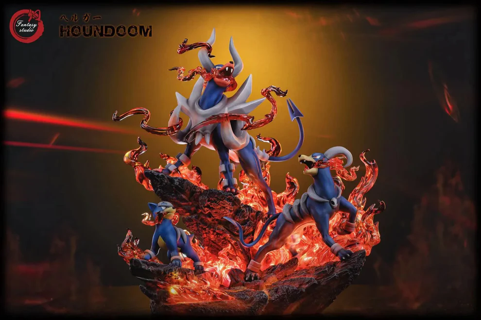 Pokémon – Houndour → Houndoom → Mega Houndoom Evolution Line 1/6 Scale LED Fire Effect GK Diorama – Fantasy Studio Limited Edition Resin Figure - Image 4