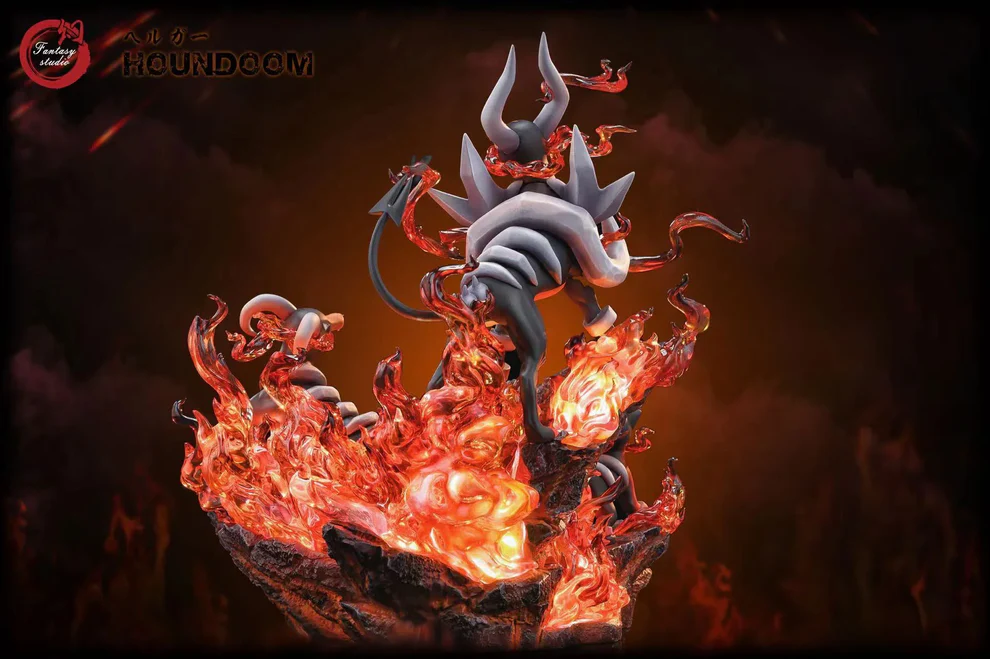 Pokémon – Houndour → Houndoom → Mega Houndoom Evolution Line 1/6 Scale LED Fire Effect GK Diorama – Fantasy Studio Limited Edition Resin Figure - Image 7