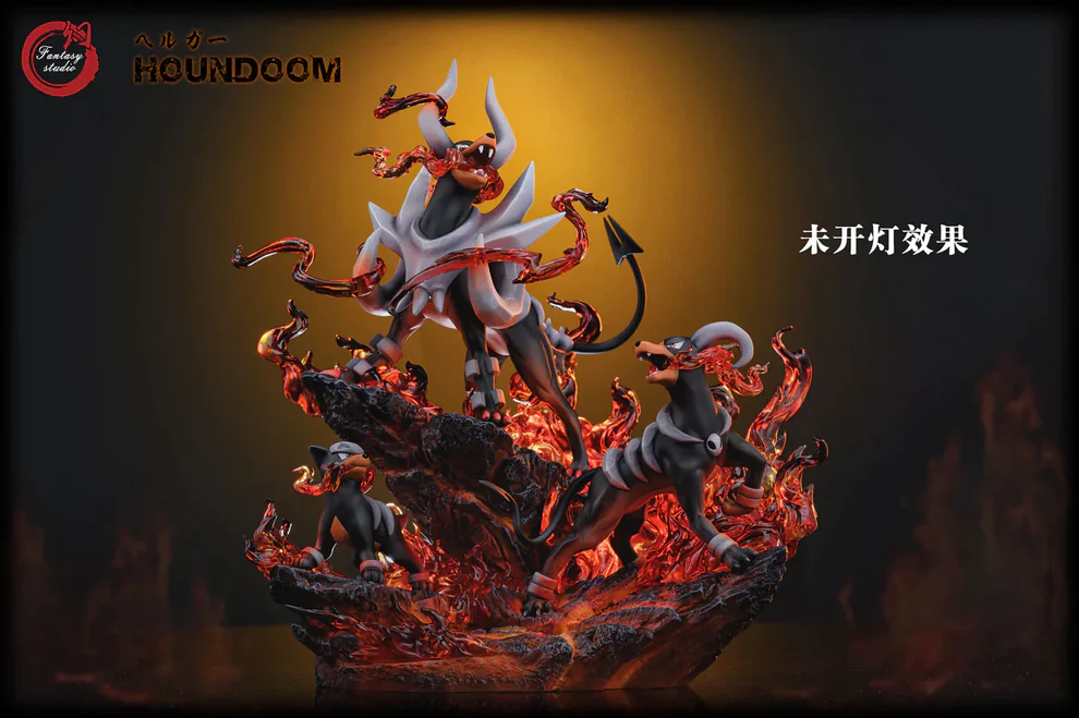 Pokémon – Houndour → Houndoom → Mega Houndoom Evolution Line 1/6 Scale LED Fire Effect GK Diorama – Fantasy Studio Limited Edition Resin Figure - Image 8