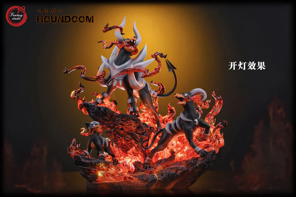 Pokémon – Houndour → Houndoom → Mega Houndoom Evolution Line 1/6 Scale LED Fire Effect GK Diorama – Fantasy Studio Limited Edition Resin Figure