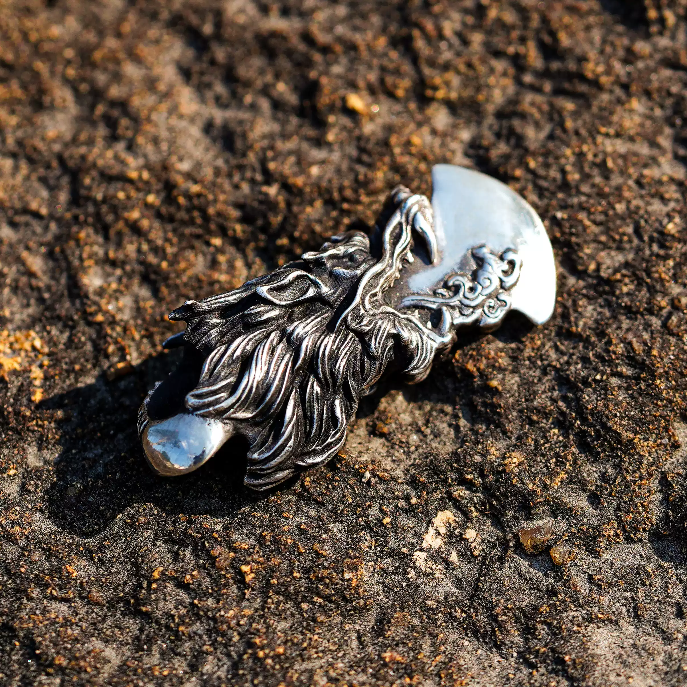 Raven Studio (silver jewelry) - Original Exclusive Design Chinese Style "Dragon Soul" Dragon Axe Pendant Original