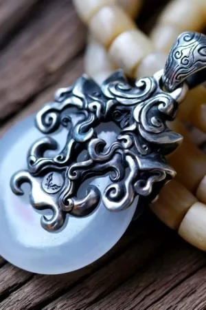 Raven Studio (silver jewelry) - Original Chinese-style “Like Silver, Like Jade” Inlaid Couple Pendant Original
