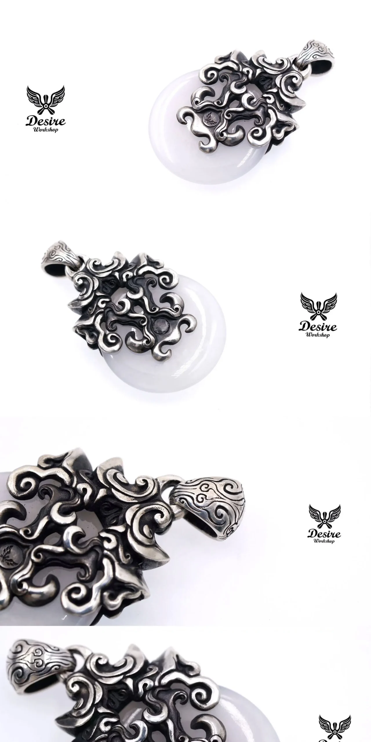 Raven Studio (silver jewelry) - Original Chinese-style “Like Silver, Like Jade” Inlaid Couple Pendant Original - Image 9