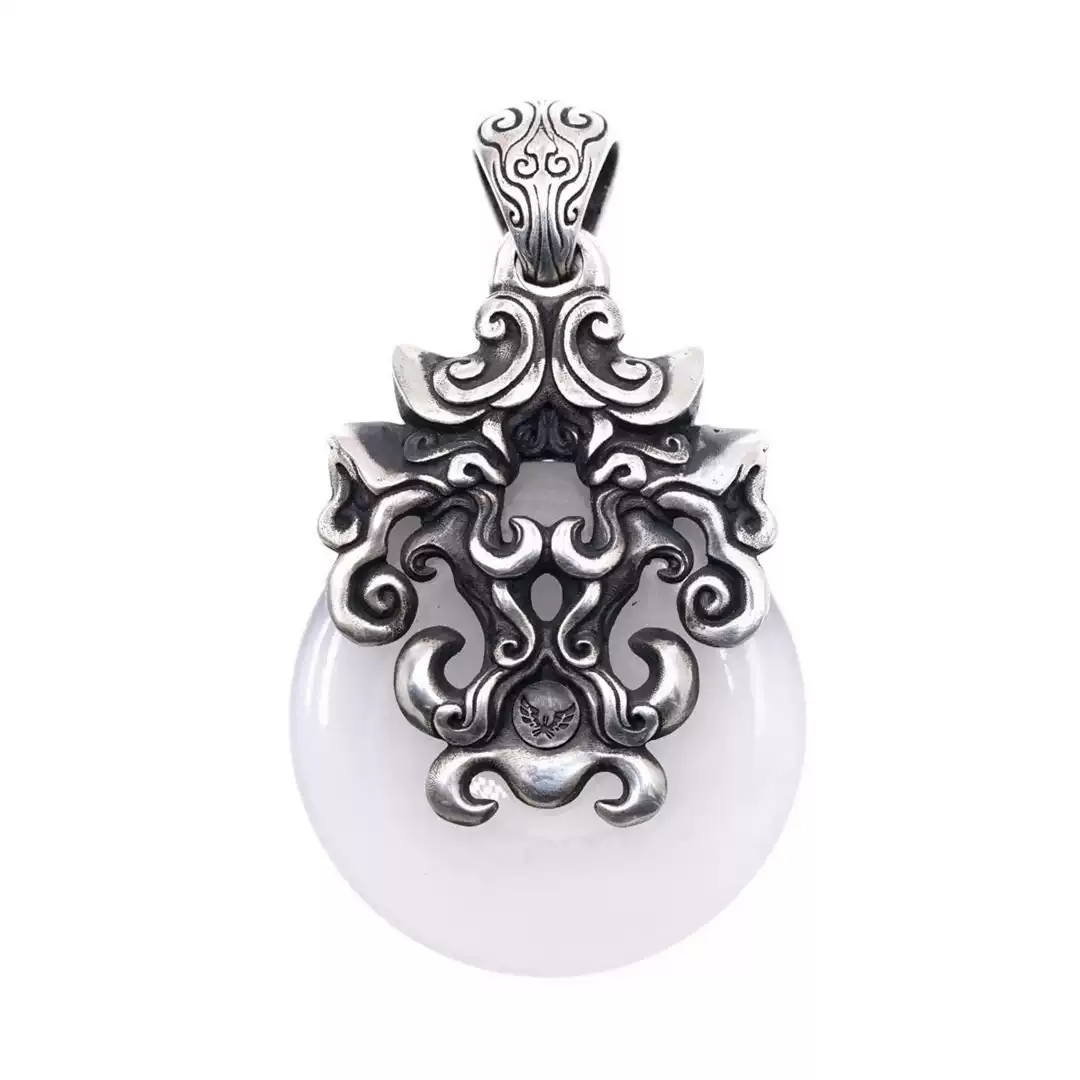 Raven Studio (silver jewelry) - Original Chinese-style “Like Silver, Like Jade” Inlaid Couple Pendant Original - Image 6