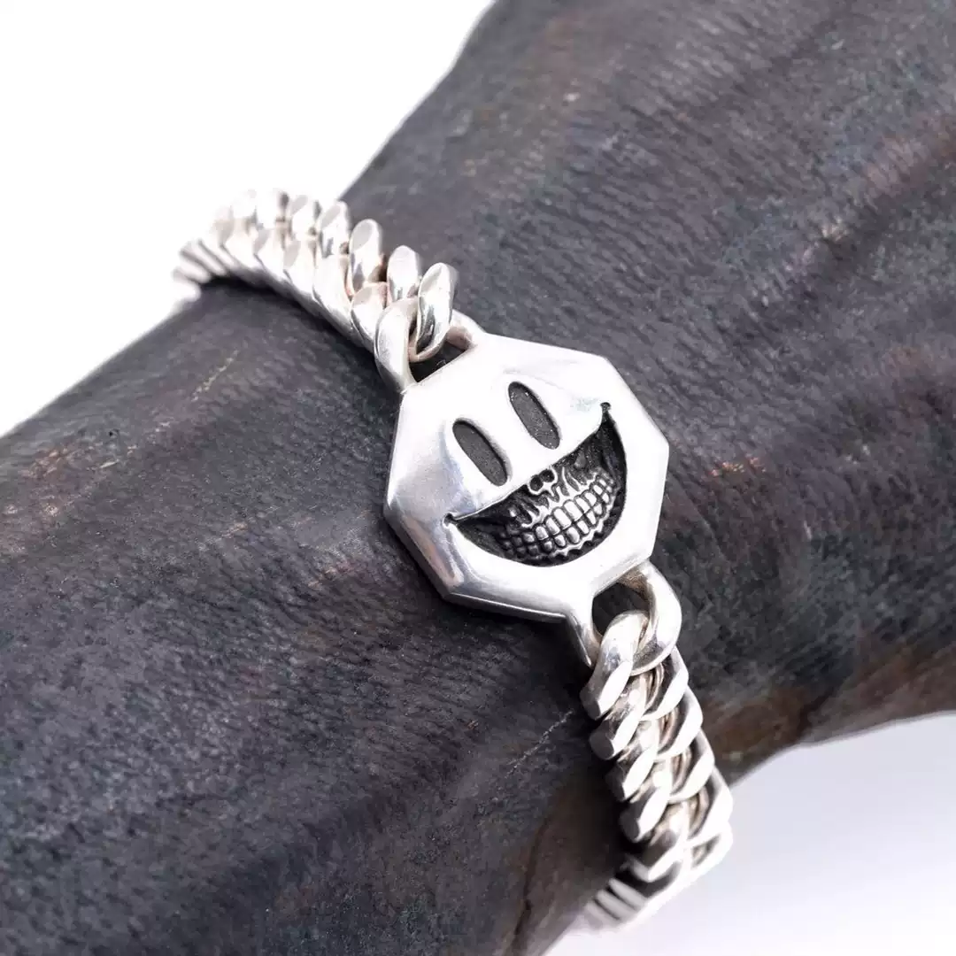 Raven Studio (silver jewelry) - Original Design Ron English Smiley Skull Bracelet Original - Image 2