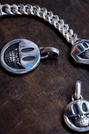 Raven Studio (silver jewelry) - Original Design Ron English Smiley Skull Bracelet Original