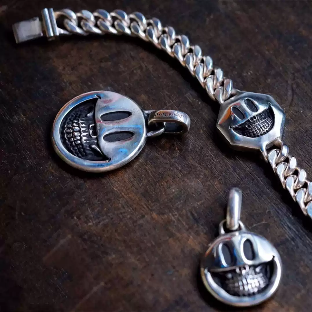 Raven Studio (silver jewelry) - Original Design Ron English Smiley Skull Bracelet Original