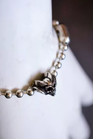 Raven Studio (silver jewelry) - "Bound" 4mm Satan Goat Skull Ball Bracelet Original
