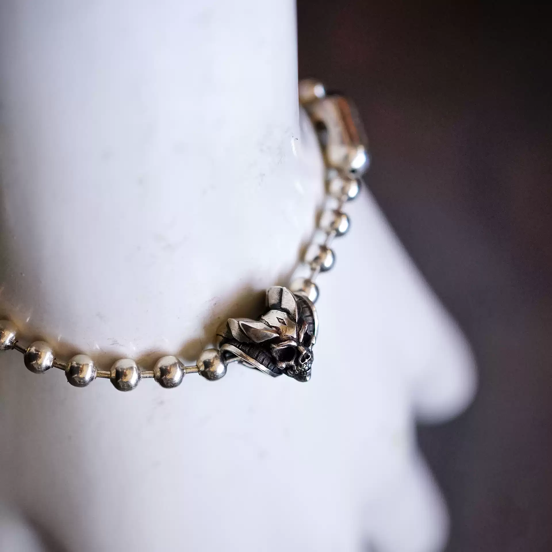 Raven Studio (silver jewelry) - "Bound" 4mm Satan Goat Skull Ball Bracelet Original