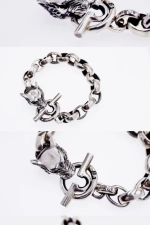 Alternative view of Raven Studio (Silver Jewelry) – Original Exclusive Design Wolf Head Bracelet Sterling Silver Artisan Bracelet | Original Design