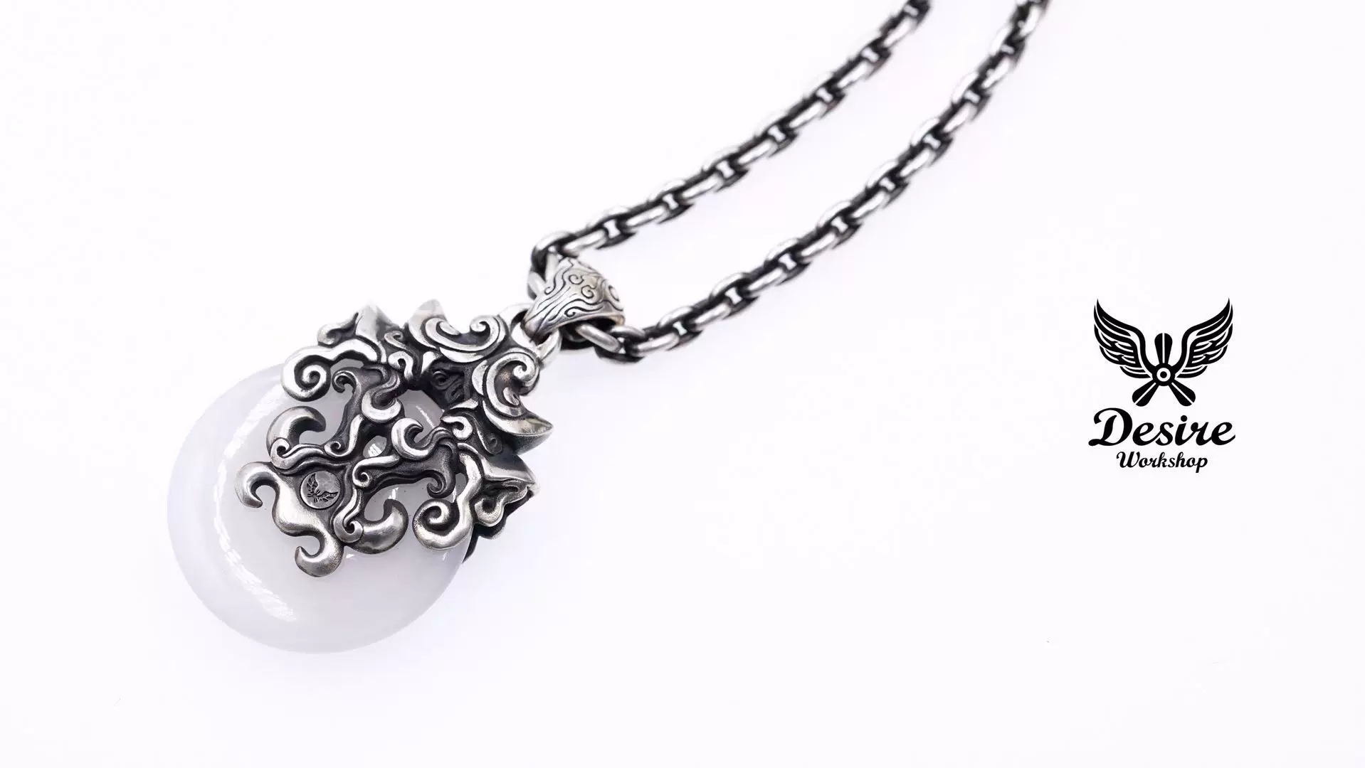 Raven Studio (silver jewelry) - Original Chinese-style “Like Silver, Like Jade” Inlaid Couple Pendant Original - Image 7