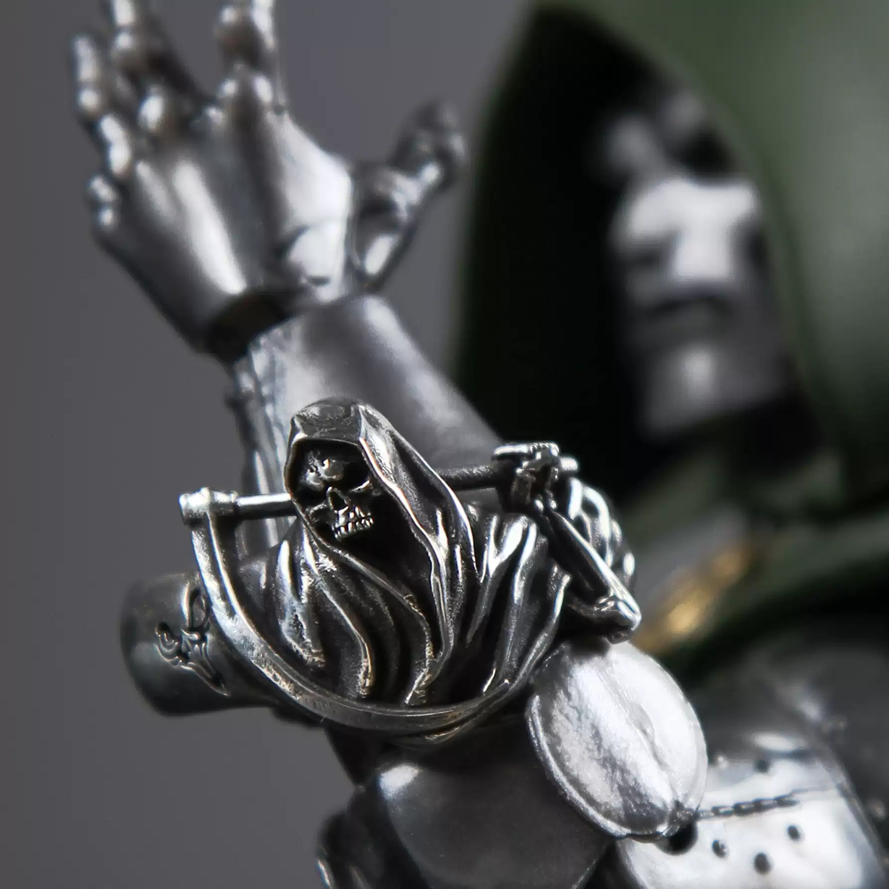 Raven Studio (silver jewelry) - Exclusive Dark Style Harvest Gothic Reaper Handmade Pinky Ring Original - Image 2