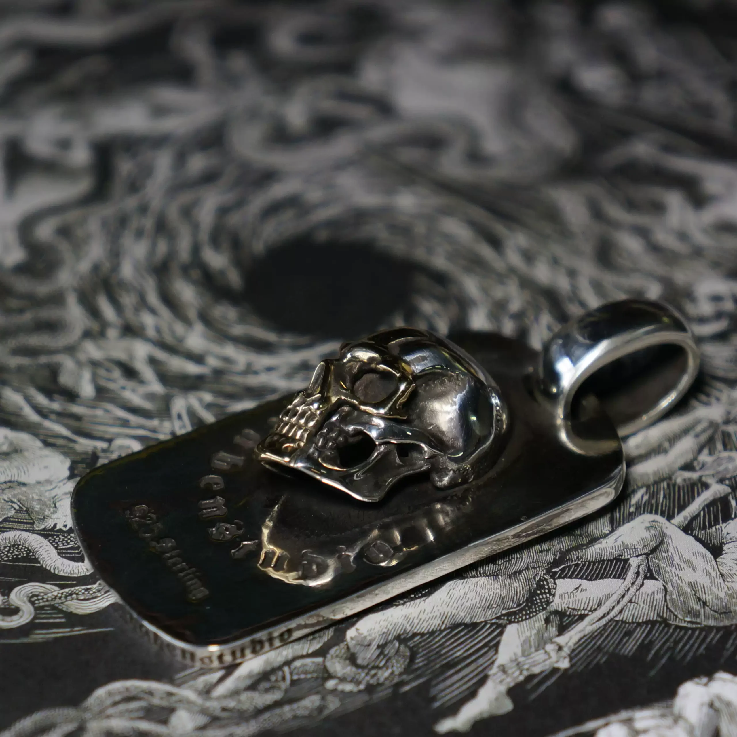Raven Studio (silver jewelry) - RS Skull Series "Radiant Traveler" Dog Tag Pendant Original - Image 2