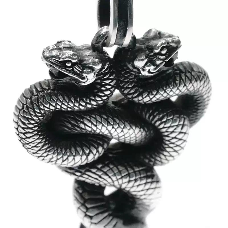Raven Studio (silver jewelry) - Original Exclusive Design Silver Snake Totem Two-Headed Snake Pendant Original - Image 3