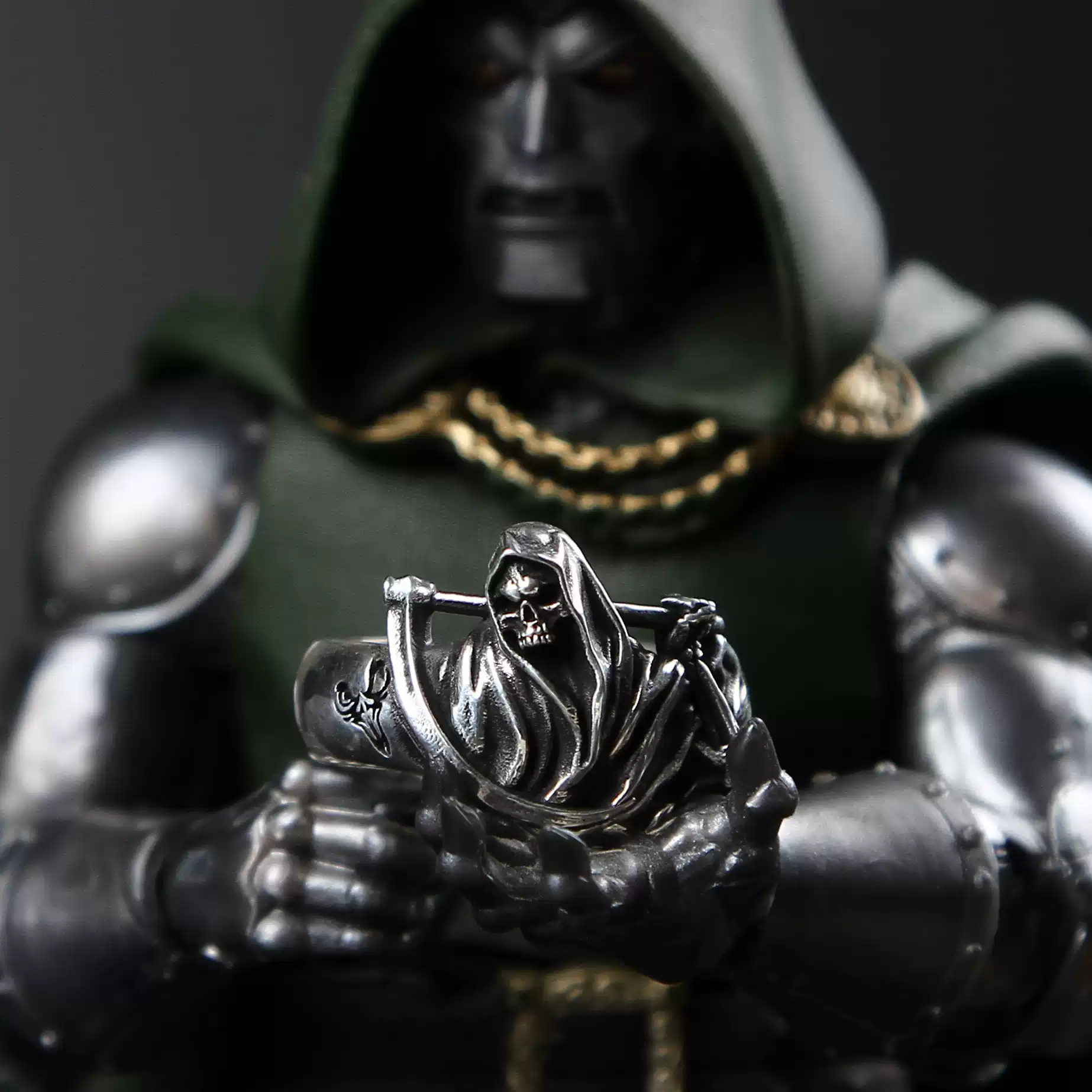 Raven Studio (silver jewelry) - Exclusive Dark Style Harvest Gothic Reaper Handmade Pinky Ring Original