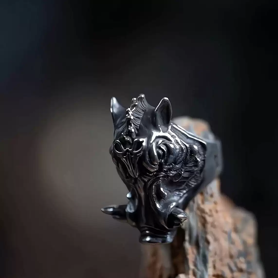 Raven Studio (silver jewelry) - Original Wild Boar Rider Men's Ring Original - Image 3