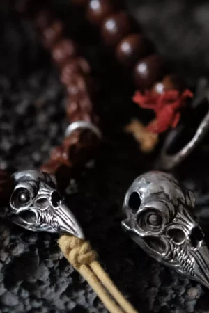 Raven Studio (silver jewelry) - Crow Skull Prayer Bead Bracelet Pendant Original