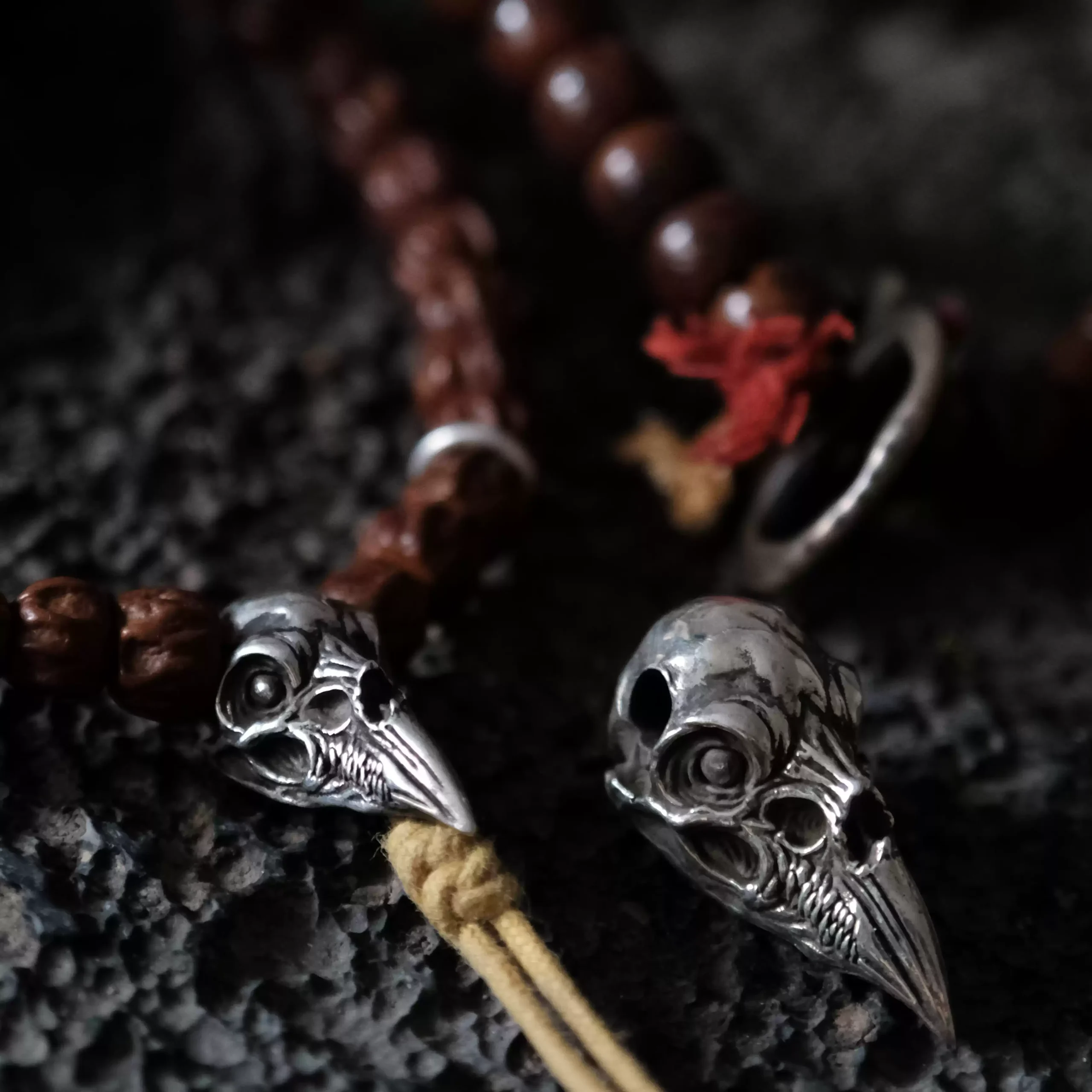Raven Studio (silver jewelry) - Crow Skull Prayer Bead Bracelet Pendant Original