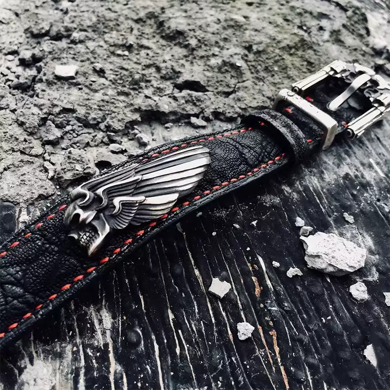 Raven Studio (silver jewelry) - Original Design "Highway Angel" Handmade Leather Bracelet Original - Image 4