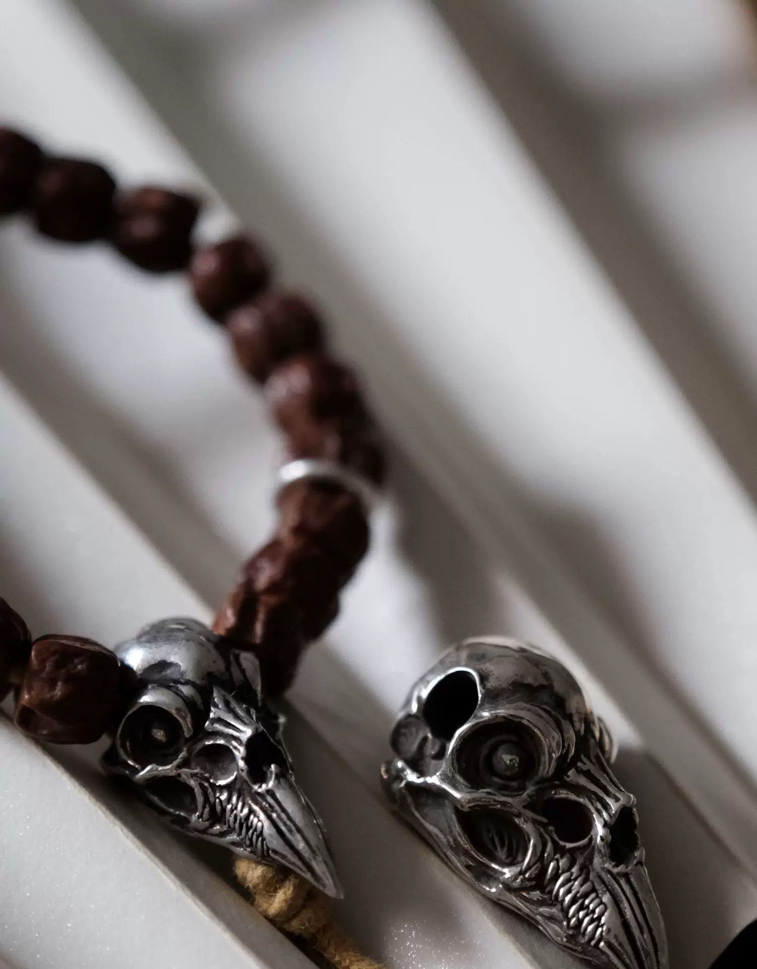 Raven Studio (silver jewelry) - Crow Skull Prayer Bead Bracelet Pendant Original - Image 11