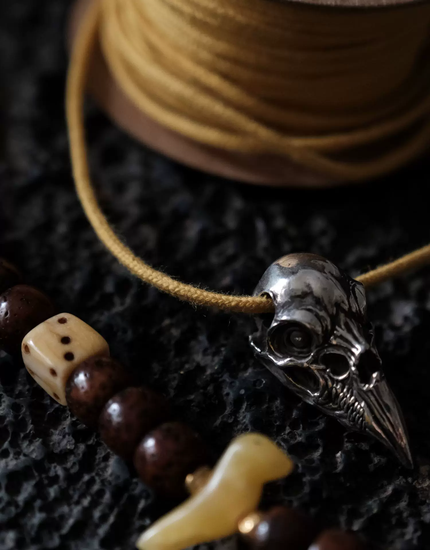 Raven Studio (silver jewelry) - Crow Skull Prayer Bead Bracelet Pendant Original - Image 7