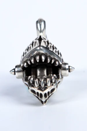 Alternative view of Raven Studio (Silver Jewelry) – Dark Gothic “Knight” Helmet Pendant Detachable Sterling Silver & 18K Gold Accent Charm