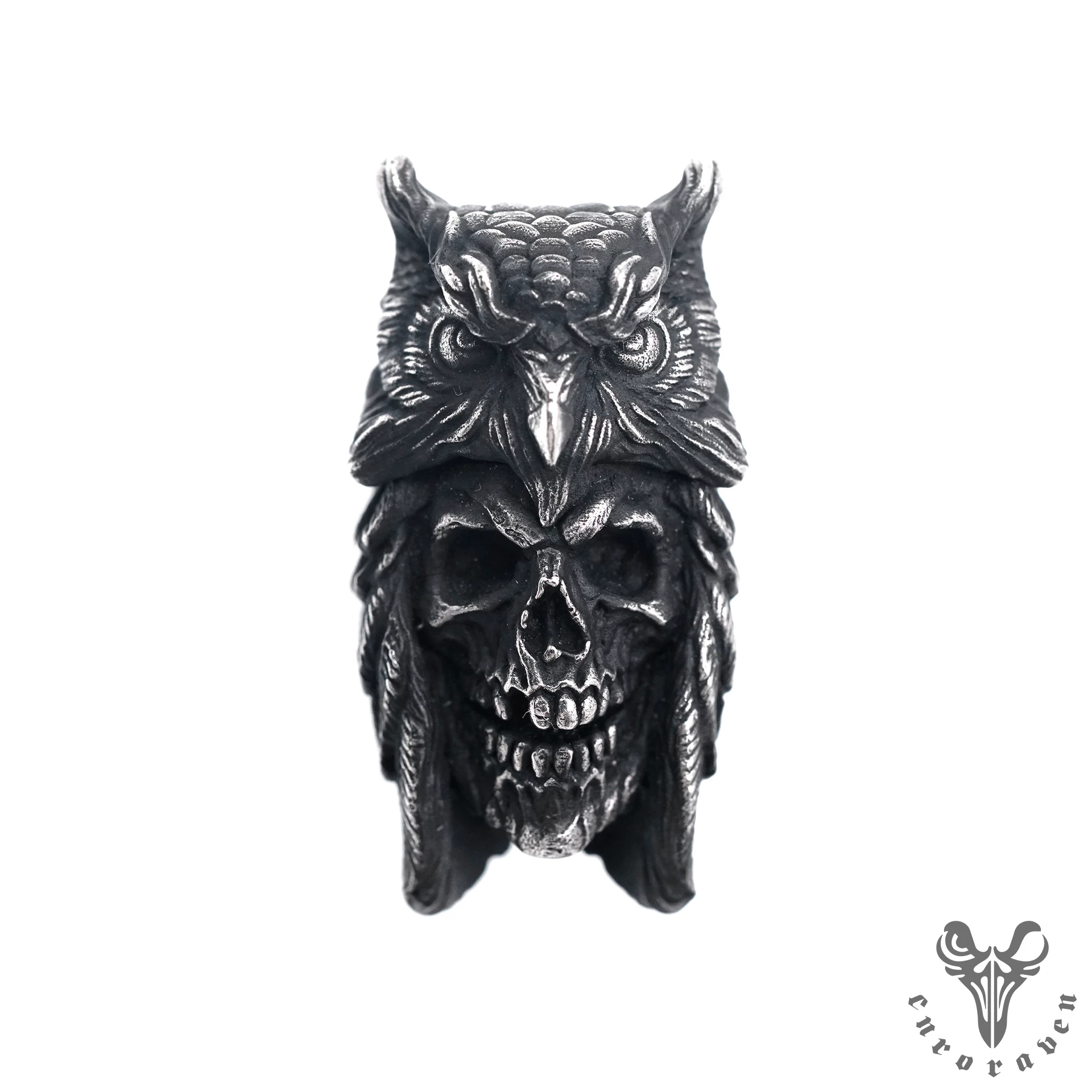 Raven Studio (silver jewelry) - "Existence" Indian Owl Skull Zippo Slim Lighter Case Original - Image 5