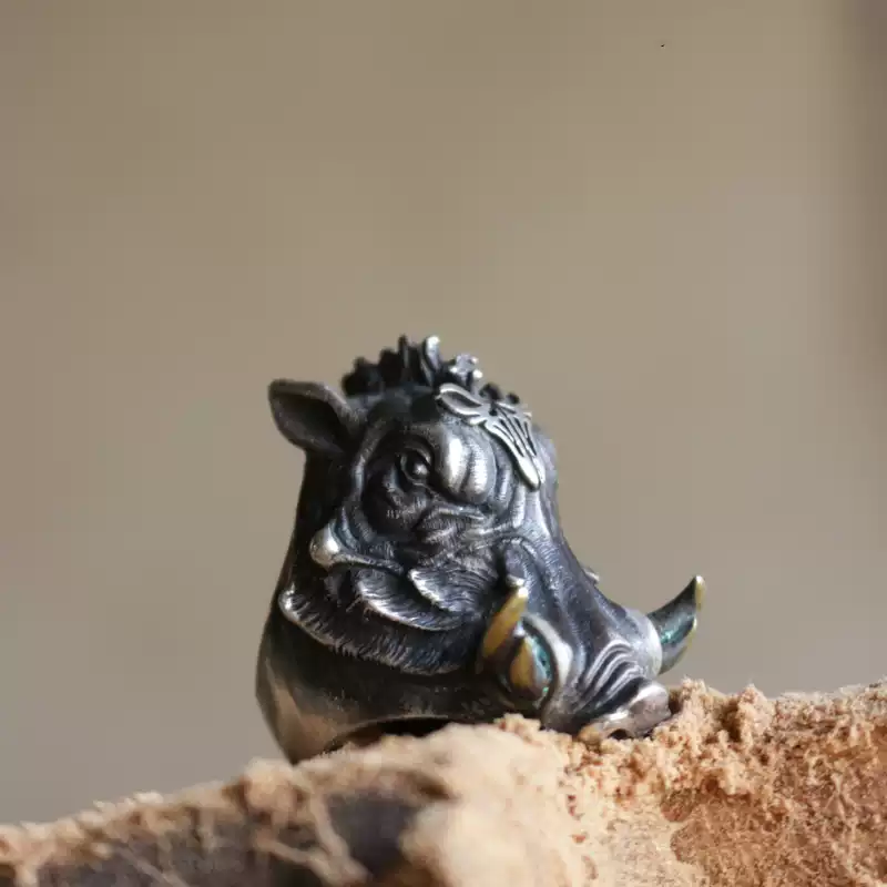 Raven Studio (silver jewelry) - Original Wild Boar Rider Men's Ring Original - Image 2