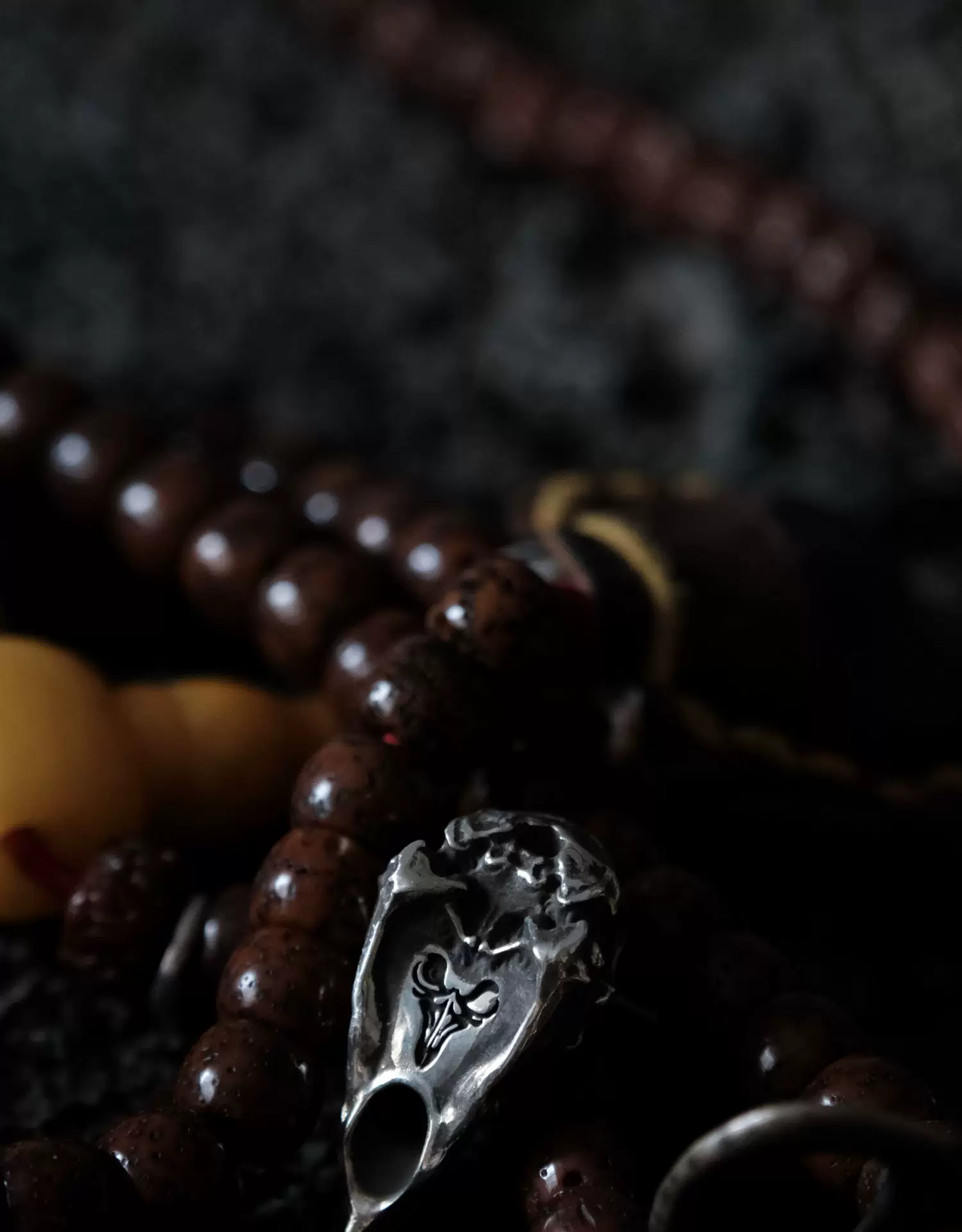 Raven Studio (silver jewelry) - Crow Skull Prayer Bead Bracelet Pendant Original - Image 8