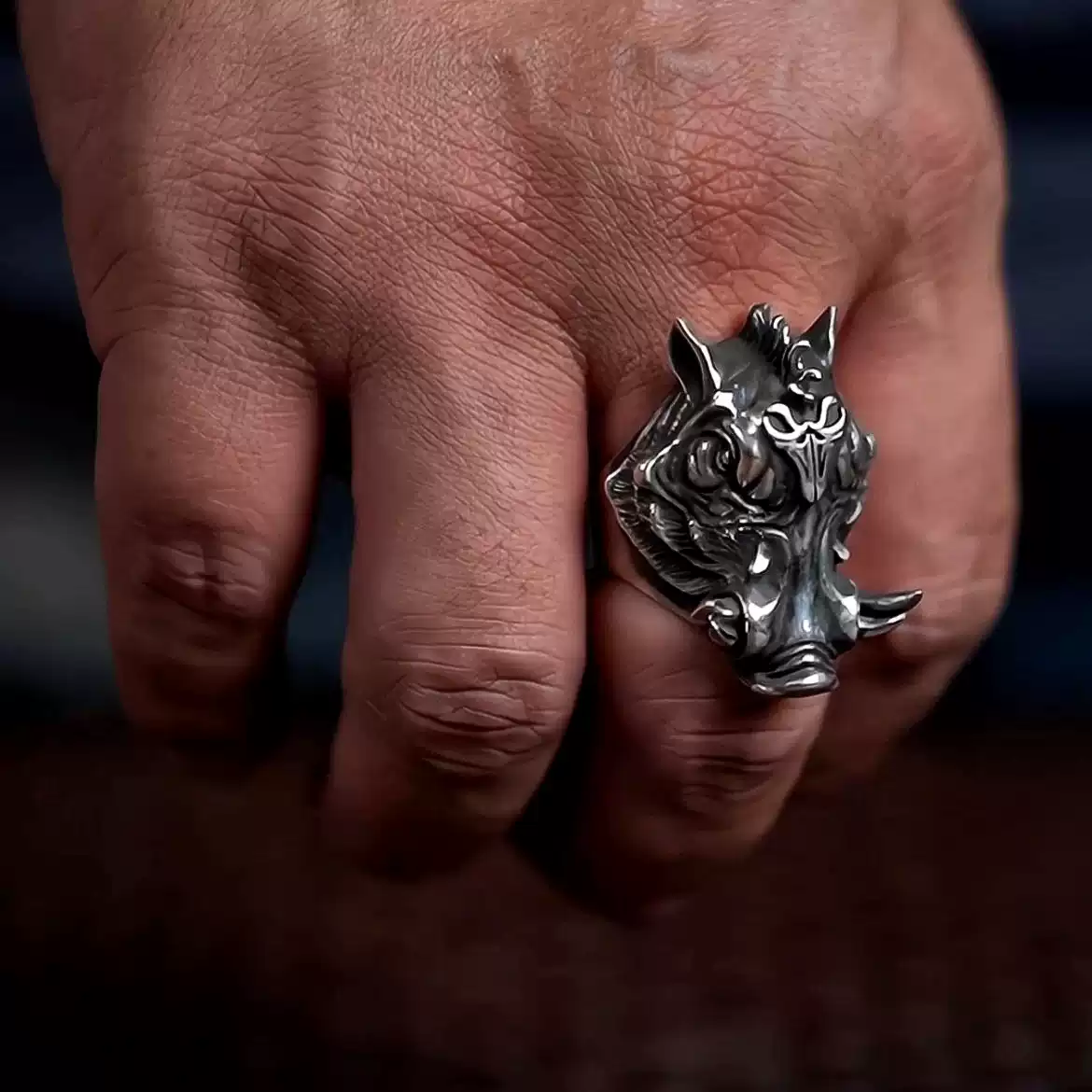 Raven Studio (silver jewelry) - Original Wild Boar Rider Men's Ring Original