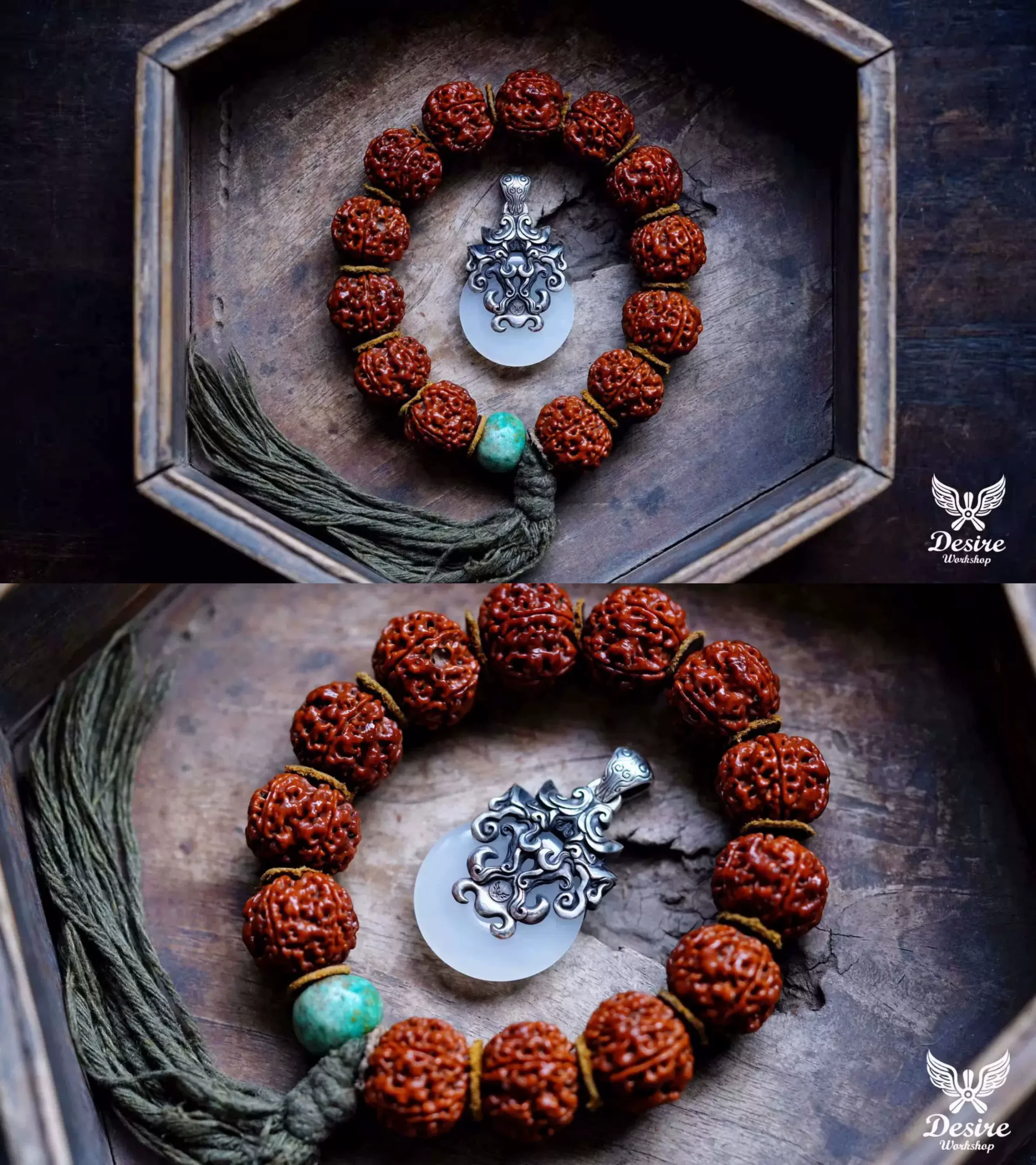 Raven Studio (silver jewelry) - Original Chinese-style “Like Silver, Like Jade” Inlaid Couple Pendant Original - Image 5