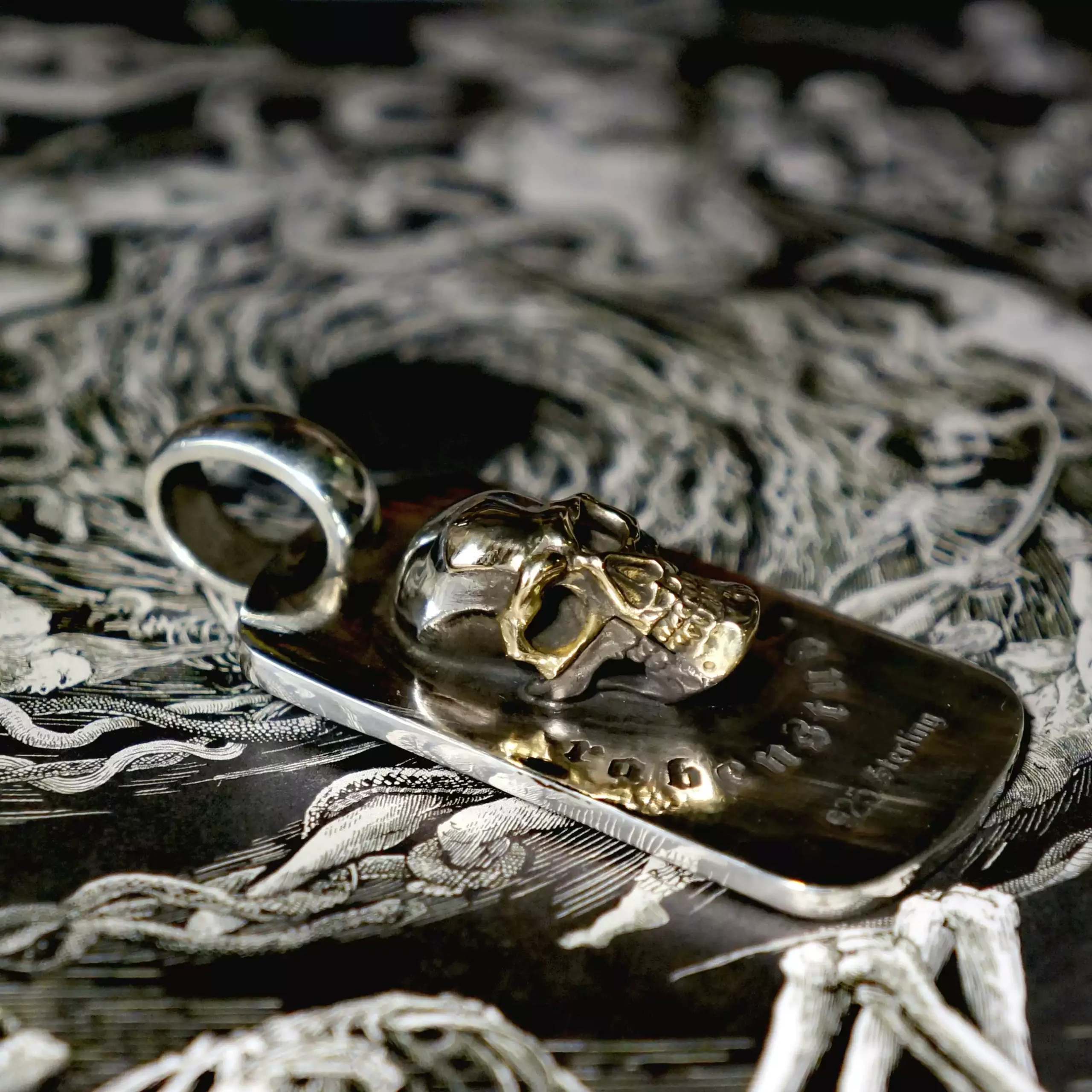 Raven Studio (silver jewelry) - RS Skull Series "Radiant Traveler" Dog Tag Pendant Original