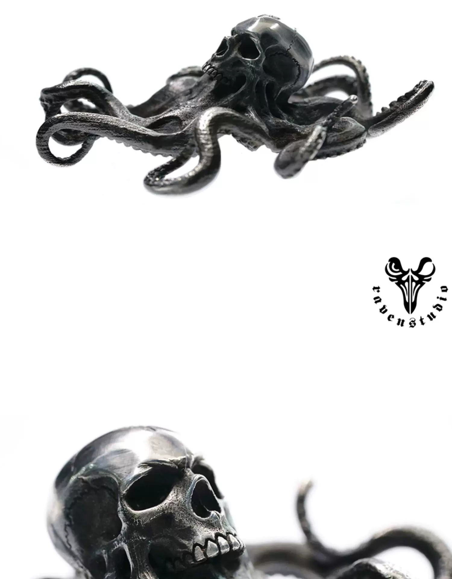 Raven Studio (silver jewelry) - Original Dark Skull Octopus Pendant Original - Image 6
