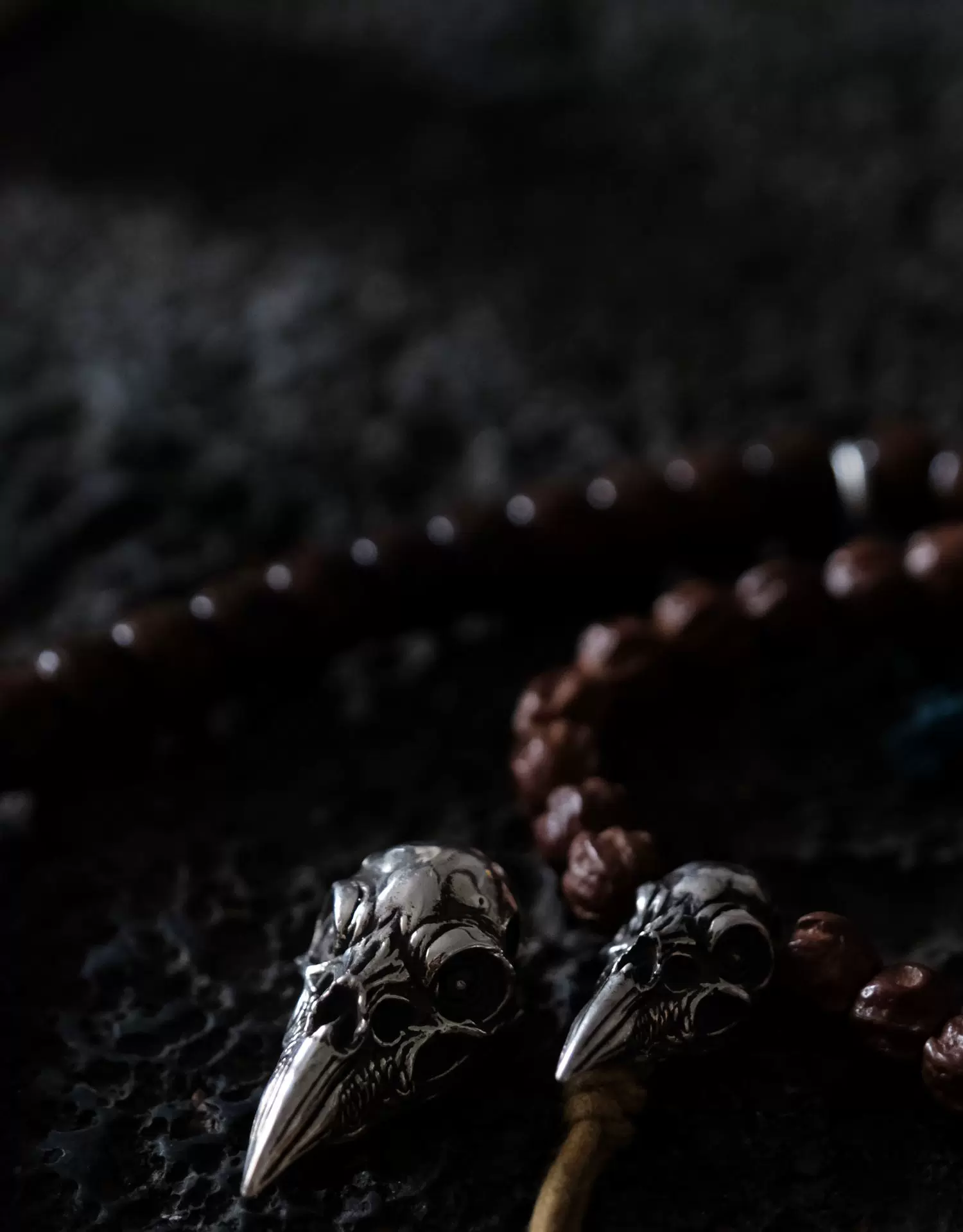 Raven Studio (silver jewelry) - Crow Skull Prayer Bead Bracelet Pendant Original - Image 2